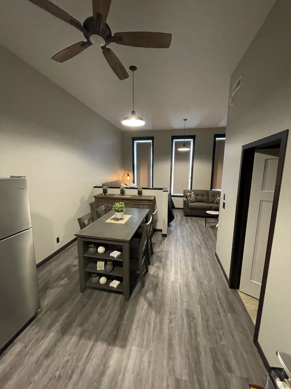 High ceilings with open concept floor plan.  