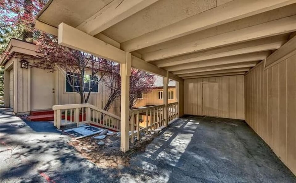 Covered Carport with locked ski storage