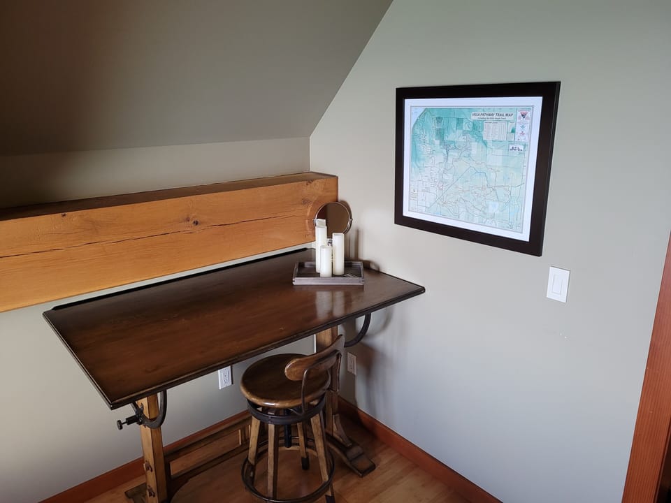 Drafting desk in upper level queen bedroom, closet not pictured