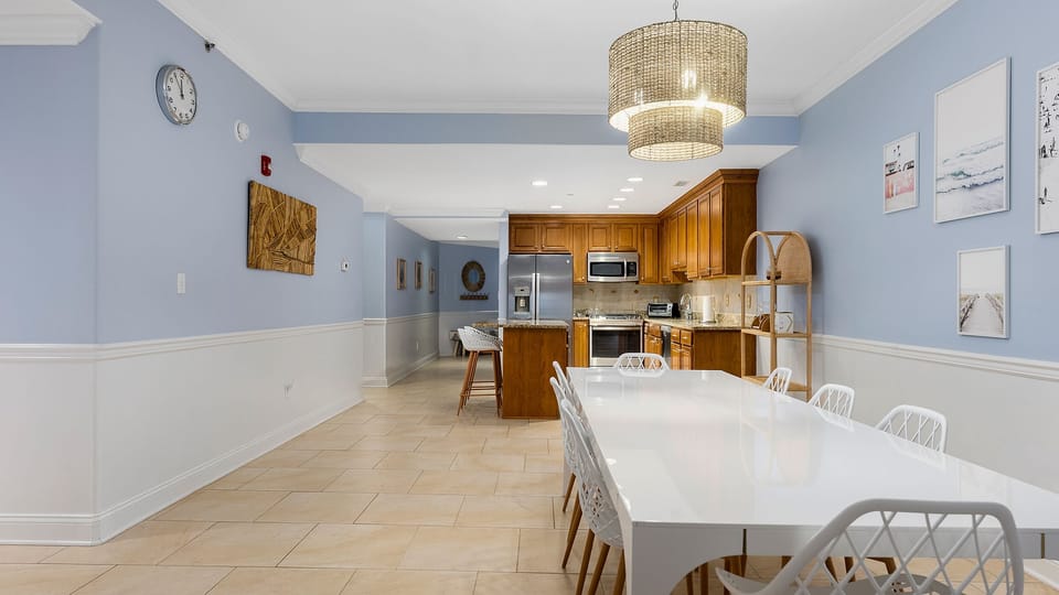 The kitchen and dining area share the same space and same great views.