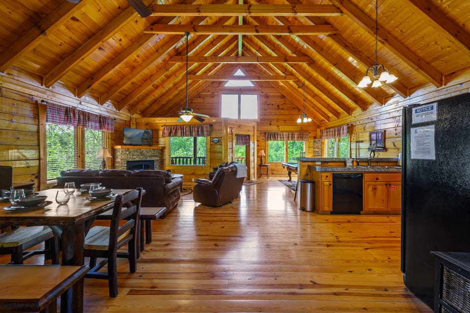 Our spacious main floor provides an opportunity for everyone's taste, from pool to hanging around the dining table, or enjoying quiet time on the deck.