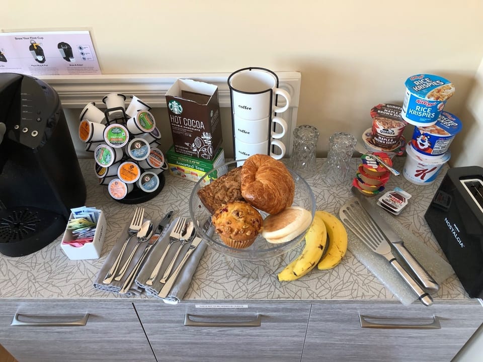 Carbs, fruit, plus yogurt, eggs etc in the refrigerator