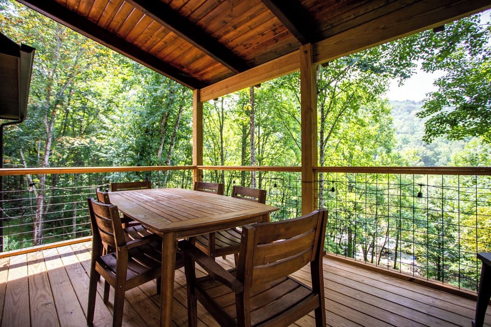 Covered Deck with Wooded and Mountain Views Overlooking the Stream