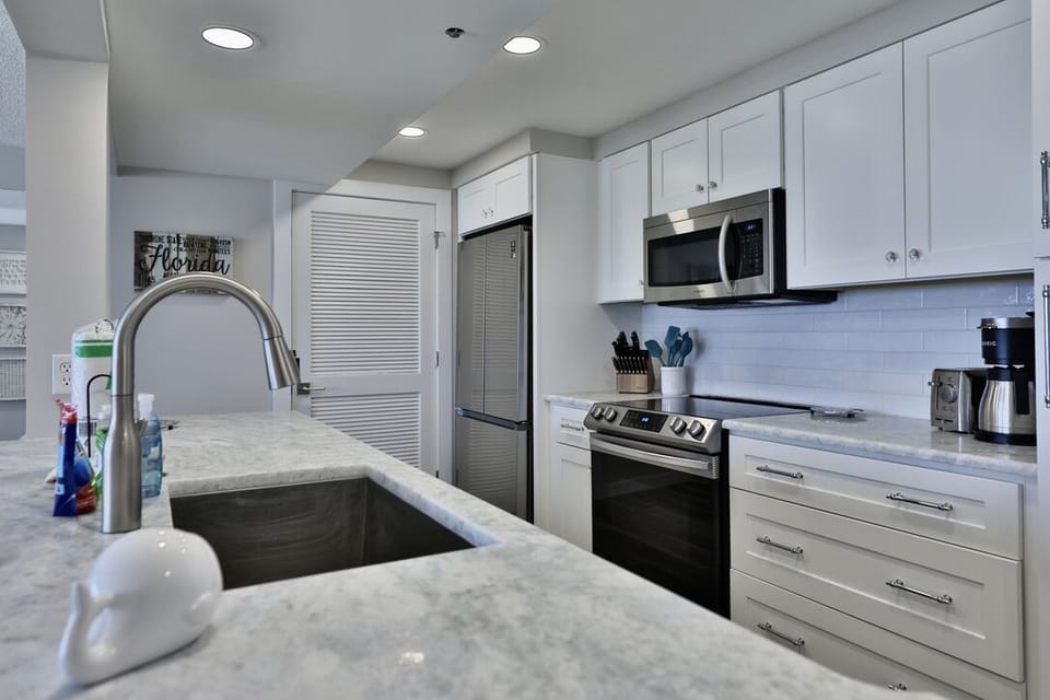Fully stocked kitchen.