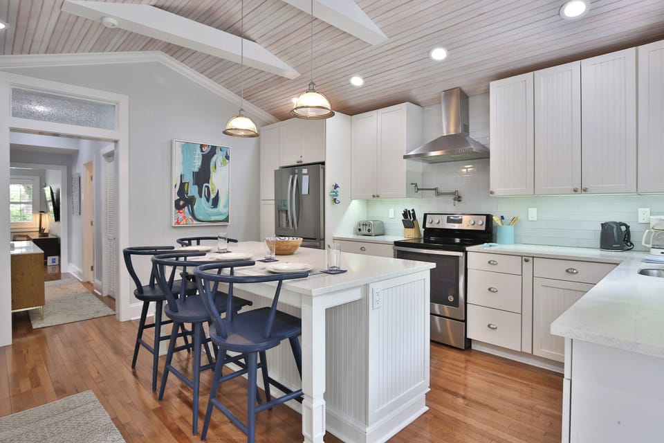 Kitchen with counter top seating for four