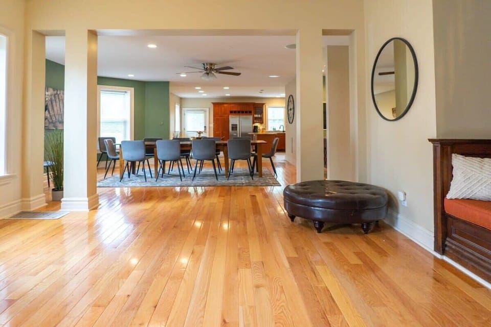 Massive dining table and eating area