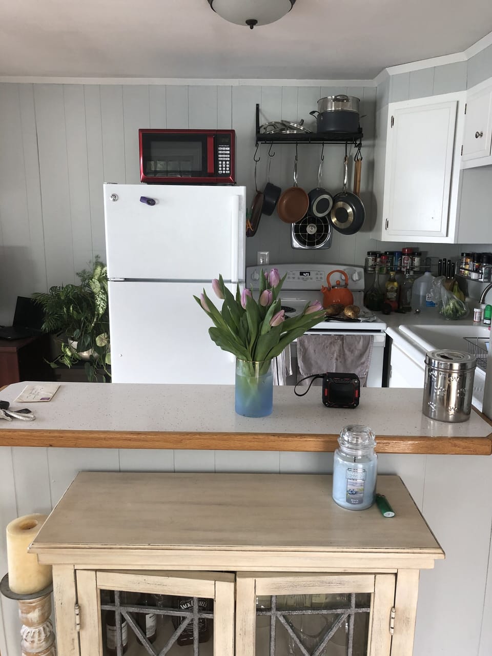 Efficient kitchen with everything you need to make a quick meal.  