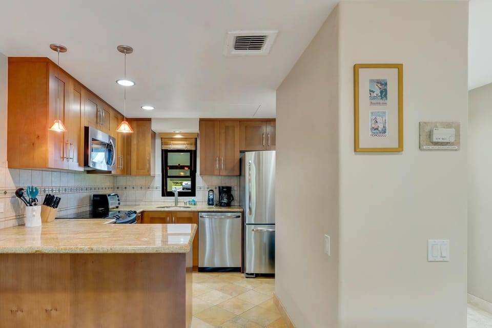 Kitchen situated in a great place to allow for conversation whil