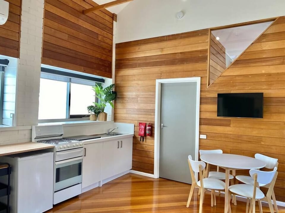 The kitchen includes everything needed for basic cooking