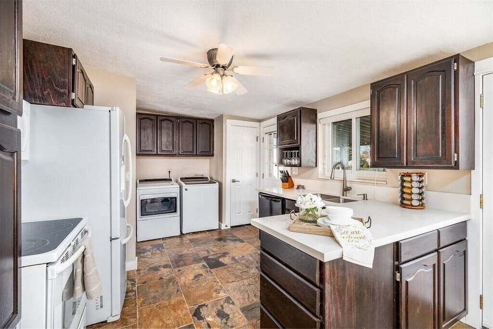 Fully equipped kitchen with the necessities you may need during your stay. 