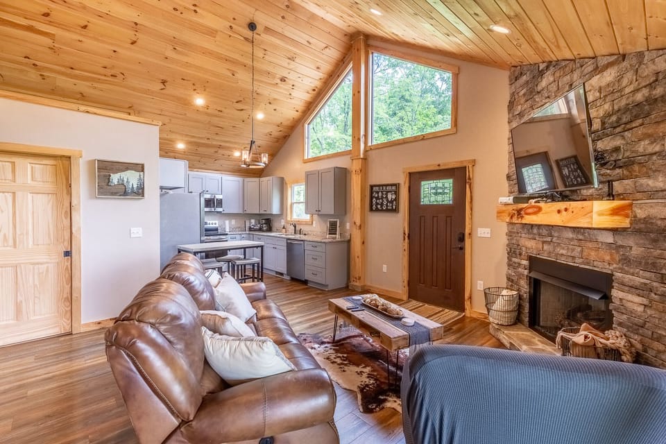 Living room - Living area with gas fireplace and view into kitchen