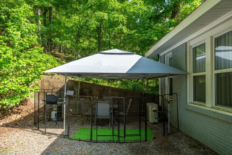 Shared lounge/grill area, closed in for pets.