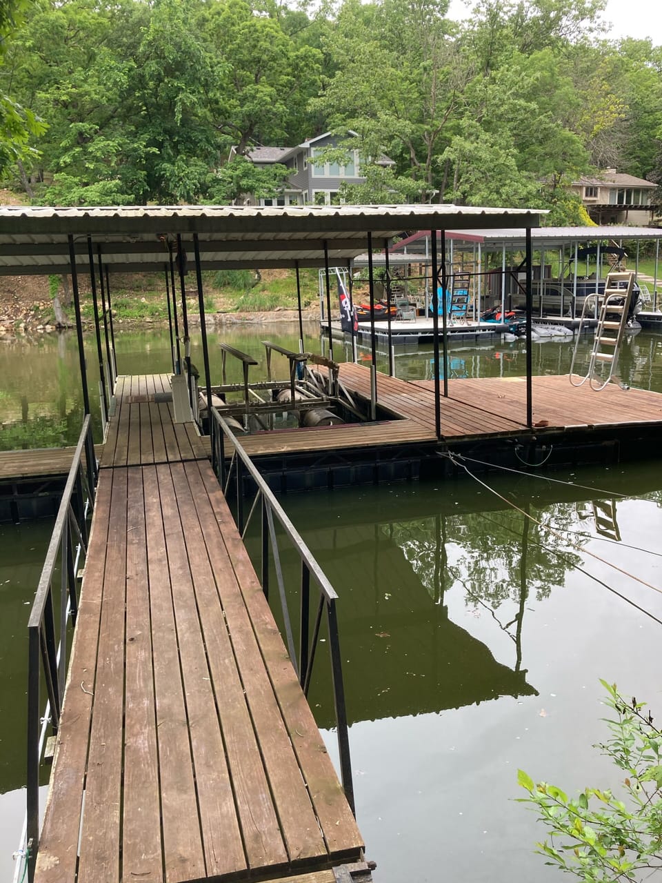 2 slips and a sundeck. Two kayaks and pool noodles for guests to enjoy!