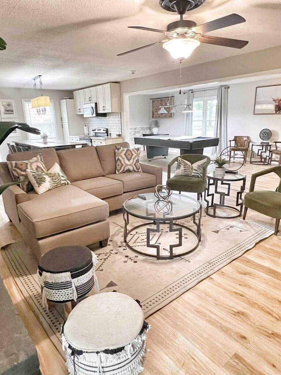 Relax in the cozy living area with plush seating, Smart TV, and plenty of space for movie nights.