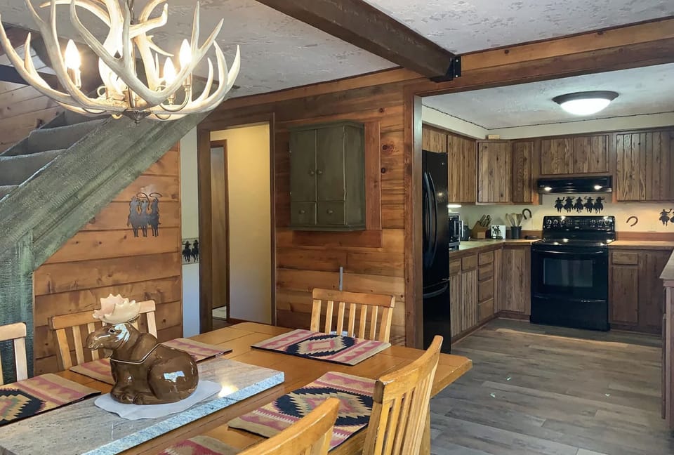 Dining table and kitchen