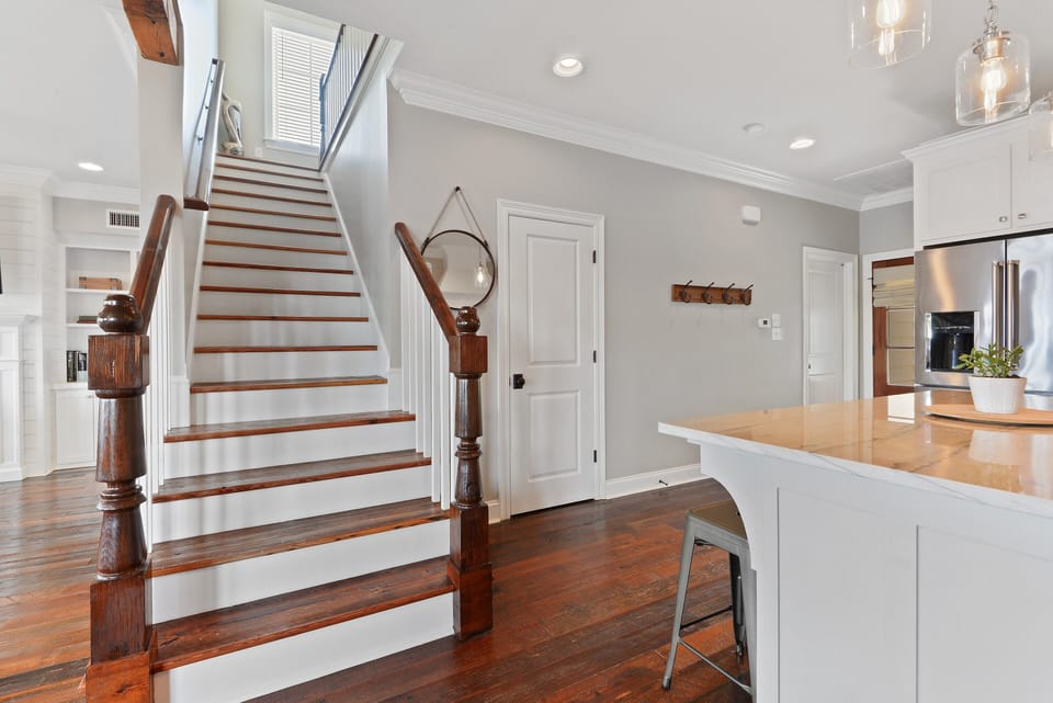 3 bedrooms located upstairs with 4 queen beds.  All bedrooms have Smart TV's