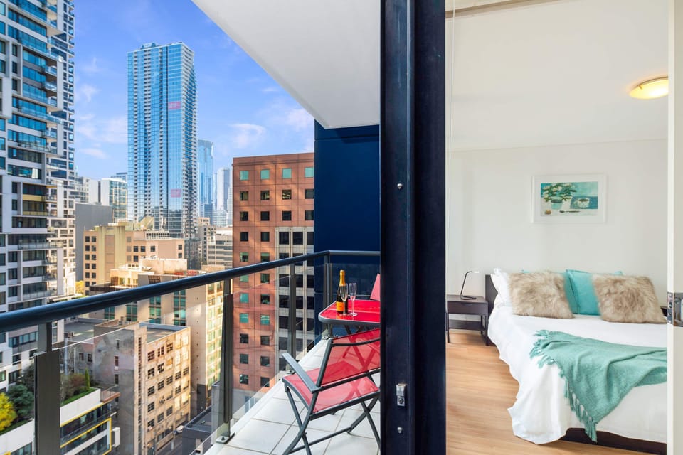 Floor to ceiling windows from bedroom and living room