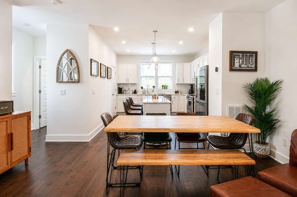 Spacious dining table, perfect for shared meals, morning coffee, and gathering with family and friends.