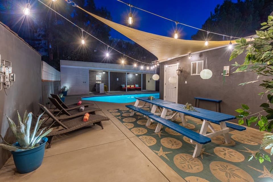 Amazing outdoor space with beautiful night lighting as well