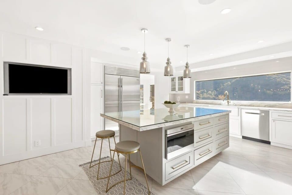 Open kitchen space for dual purpose cooking and entertaining.