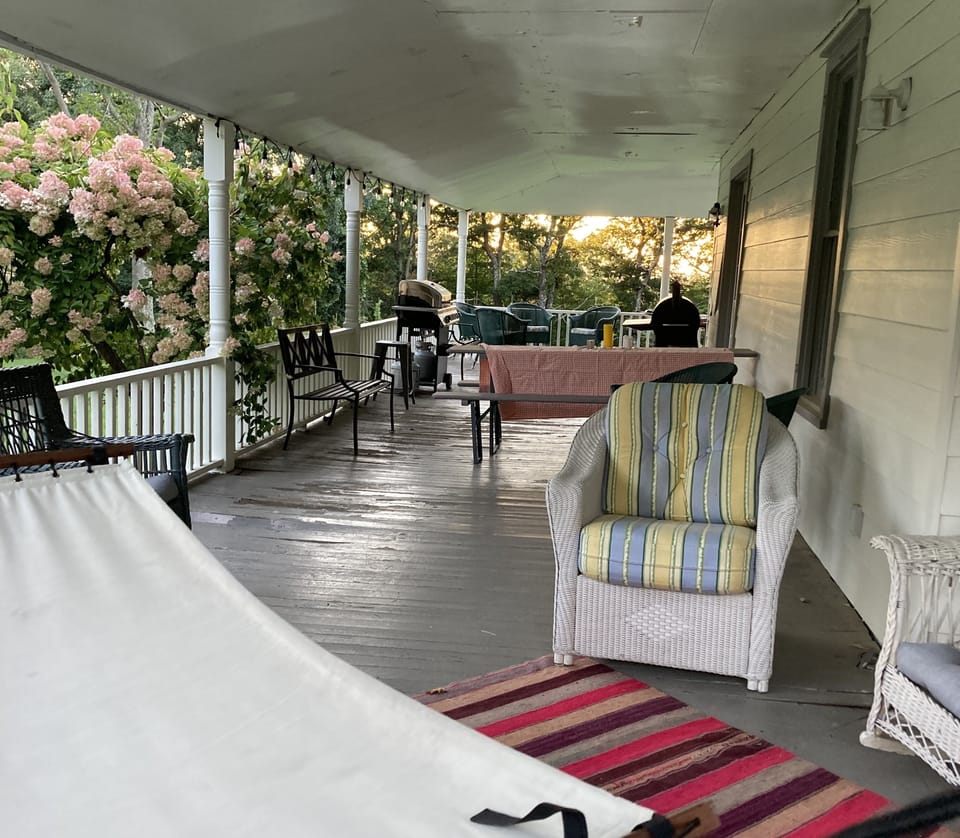 On the porch in the evening.