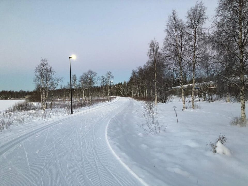 Illuminated ski trail right next door
