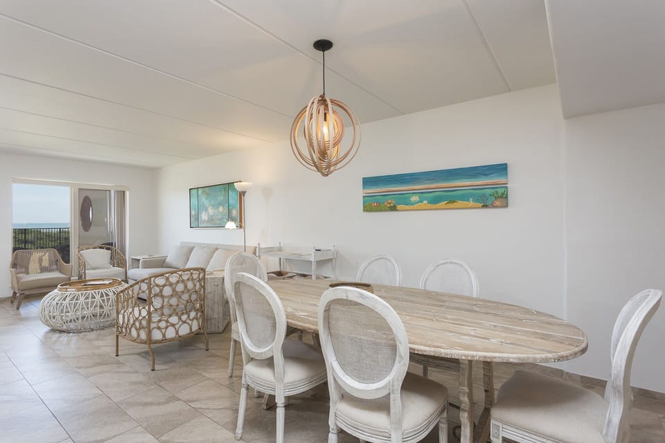 Dining area features seating for six. 