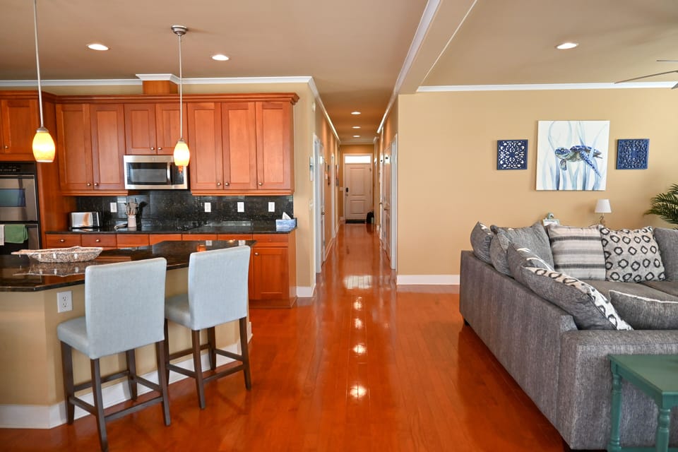 Open concept kitchen/living area.