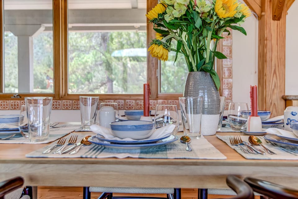 Wood dining table with ample seating