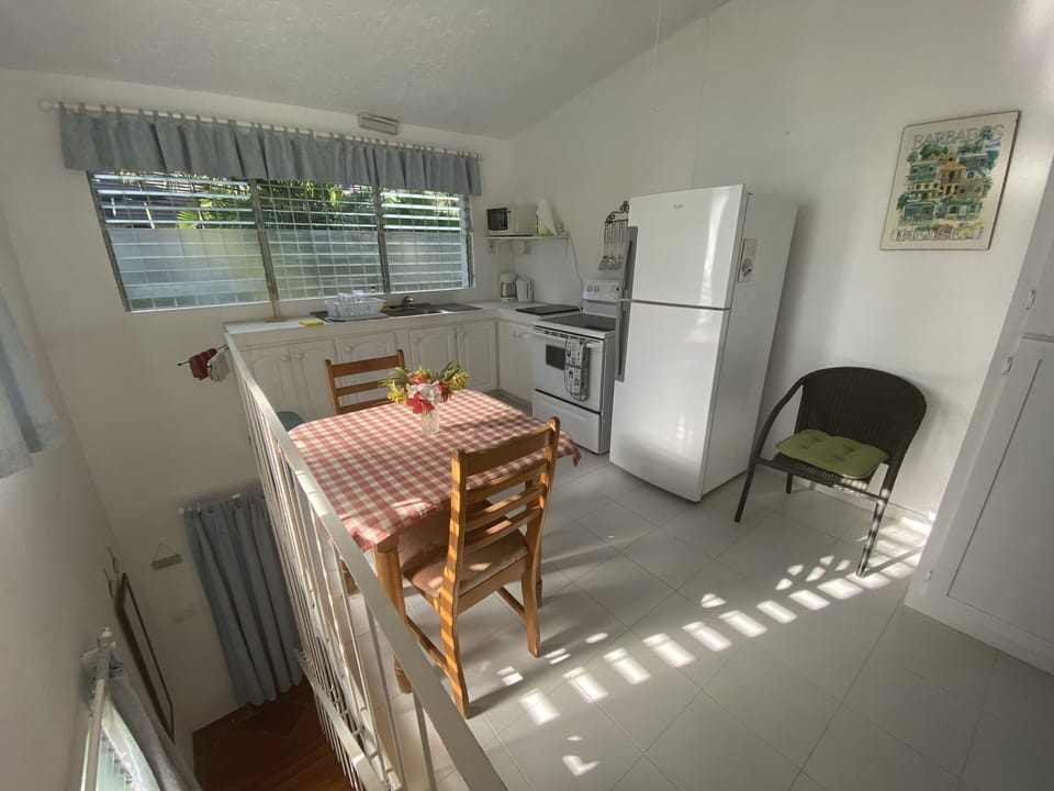 Upstairs kitchen and dining area.