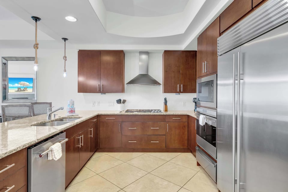 Fully equipped kitchen with stainless steel appliances
