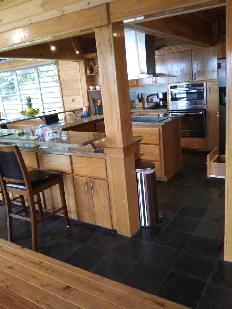 kitchen, from top of steps to foyer