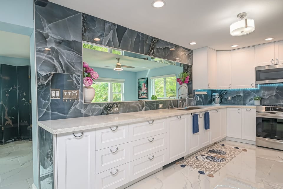 This kitchen is next level.  Soft close cabinets, nearly 40 feet of countertop.