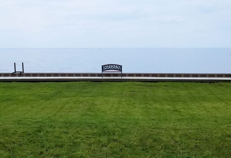 Backyard and Breakwall with Deck and Ladder for Access to Lake St. Clair