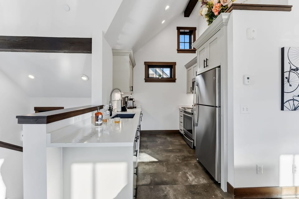 Kitchen with brand new stainless steel appliances