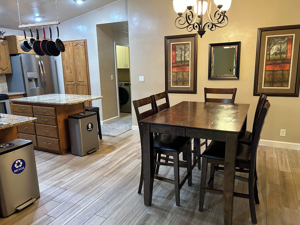 Kitchen and dining with expandable dining table. 
