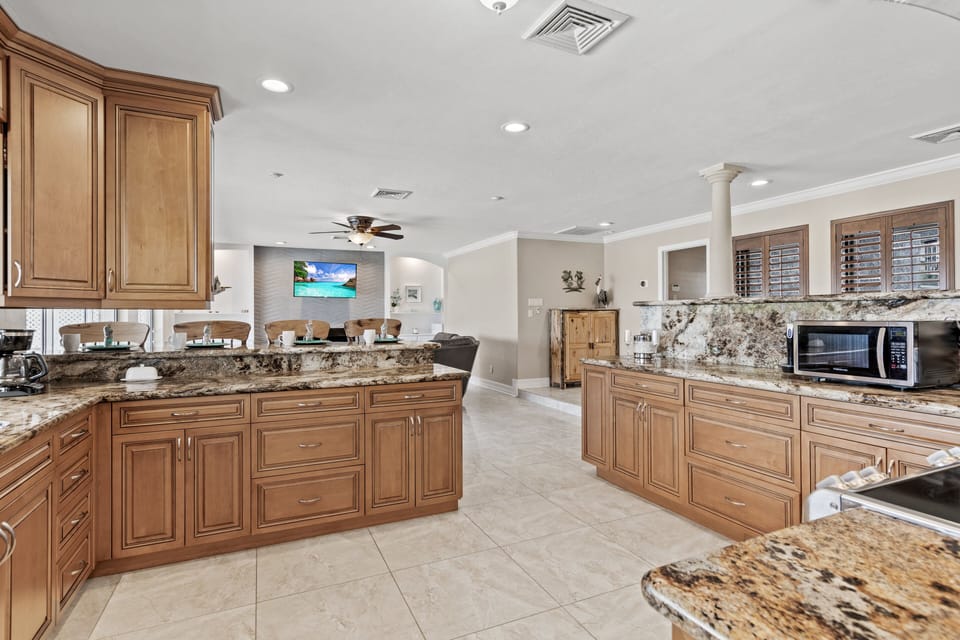 The spacious kitchen has all the tools to prepare meals