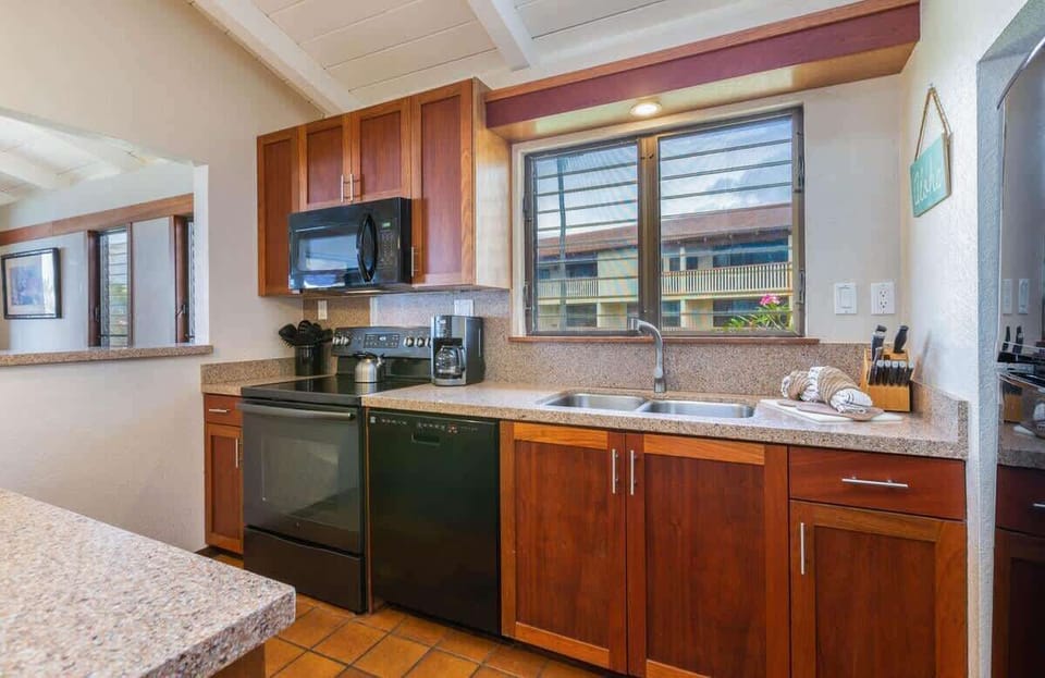 Kitchen with garden views
