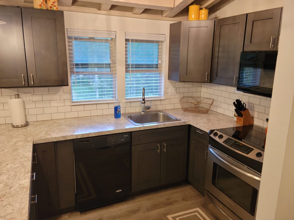 Kitchen with dishwasher and amenities 