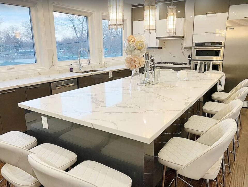 SEATING FOR 10 AT THE HUGE KITCHEN ISLAND