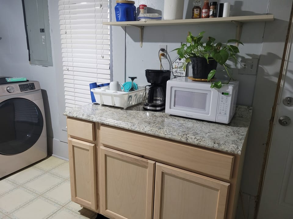 Kitchenette, feel free to use any and all condiments that's in the cabinet