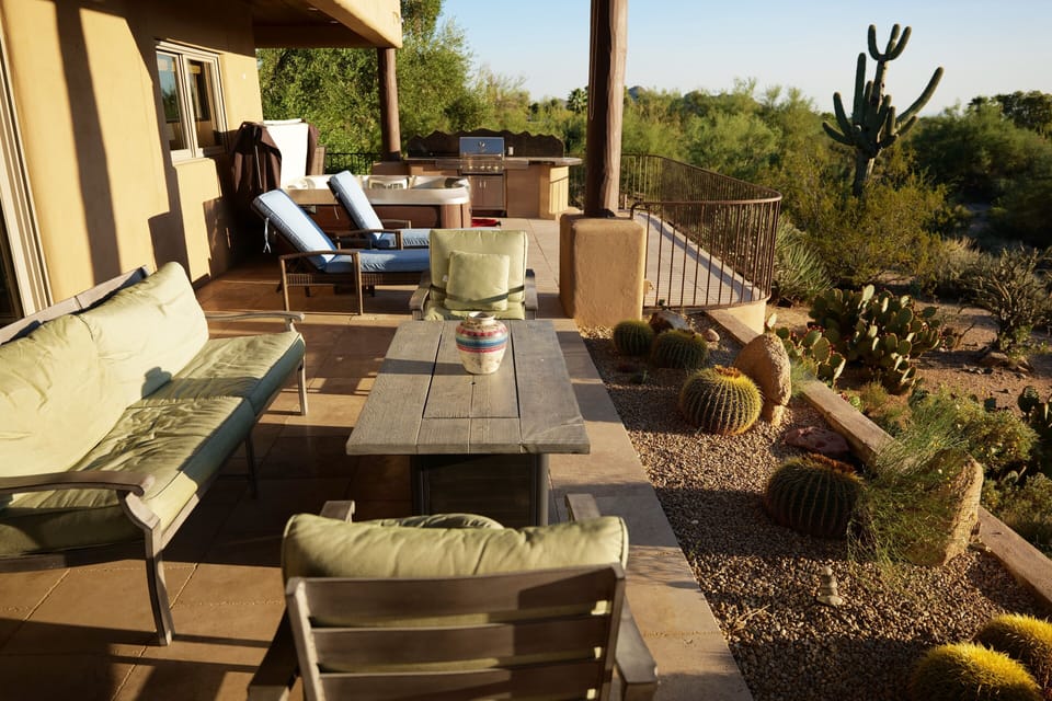 Out patio with built in barbeque and hot tub