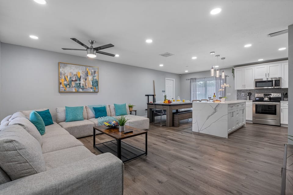 Never miss a story or activity while doing your chores in this stunning open area where you can access our kitchen, living, and dining area! Don't hesitate to send us a message!