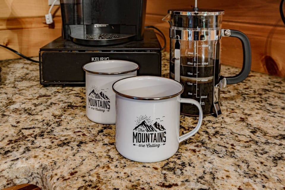 Kitchen equipped with Keurig, drip, french press & electric kettle