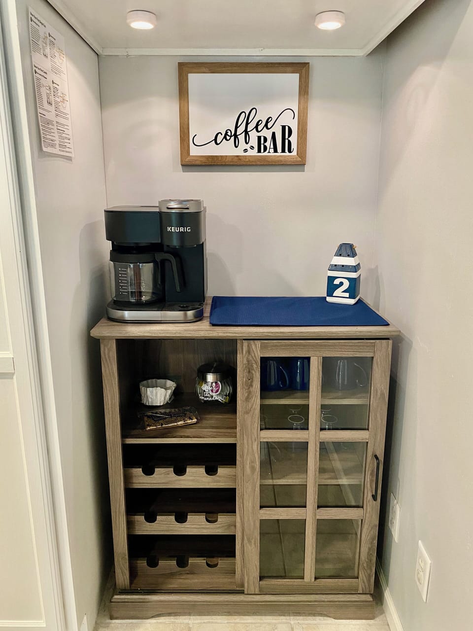 coffee bar in the kitchen - starter coffee pods and filters are provided