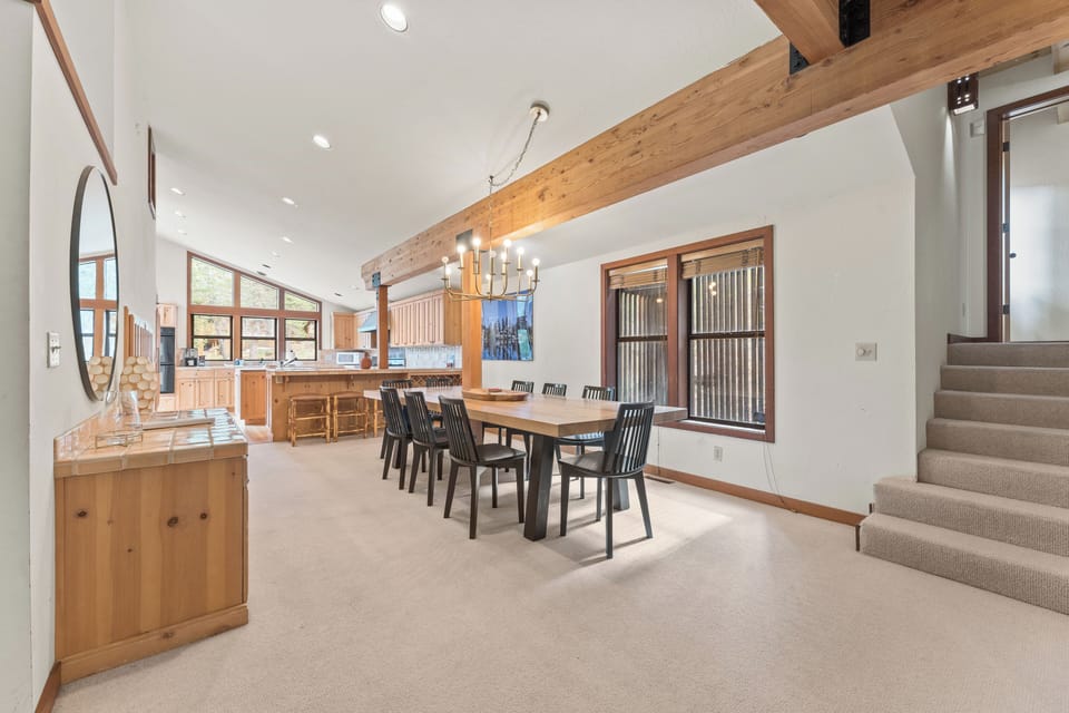 Spacious dining room with seating for 8.