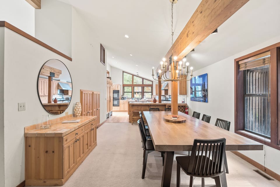 Spacious dining room with seating for 8.