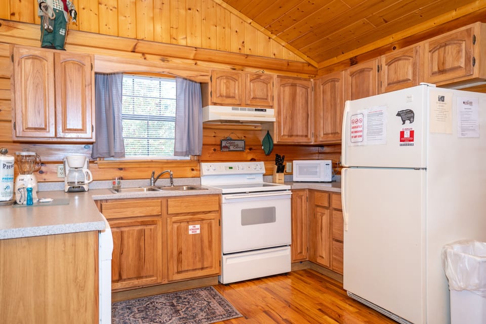 Well stocked kitchen for enjoying meals at the cabin