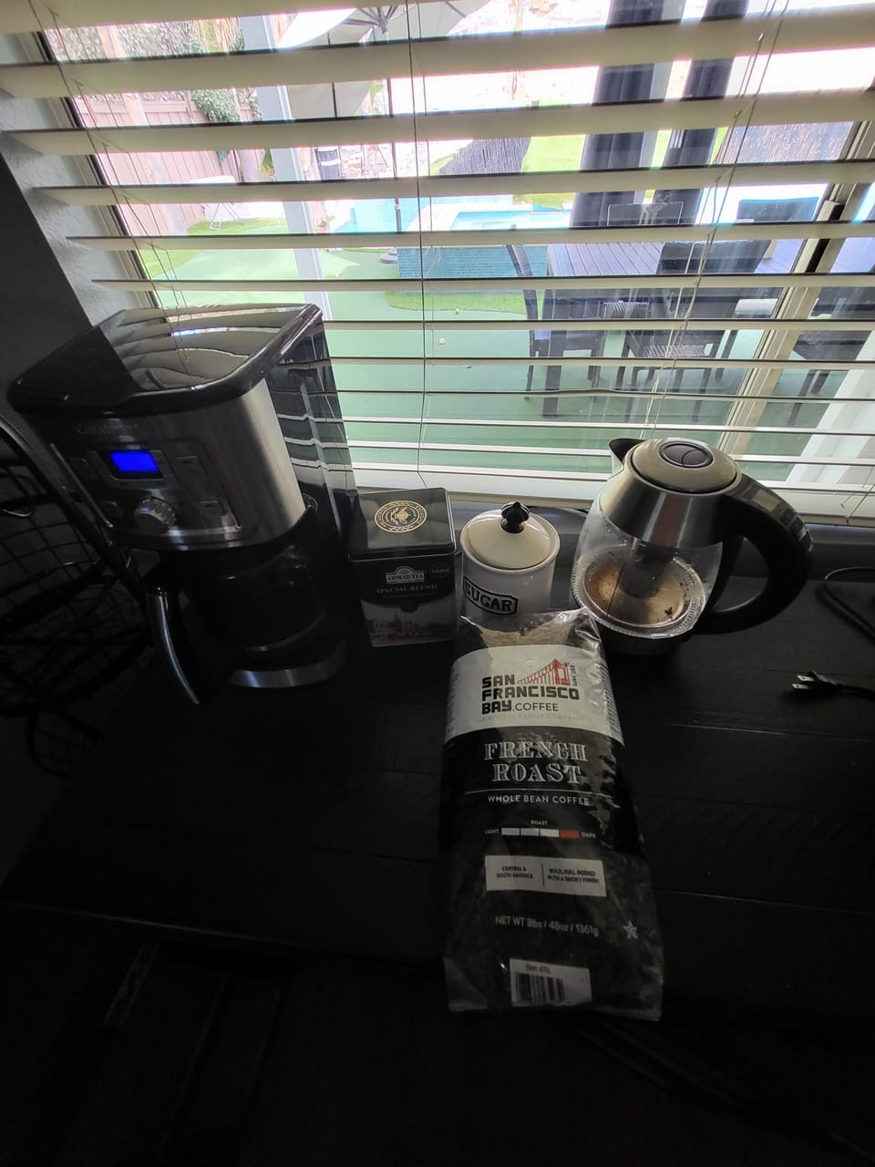 Complimentary  French roast coffee and tea with a new specialty coffee maker.