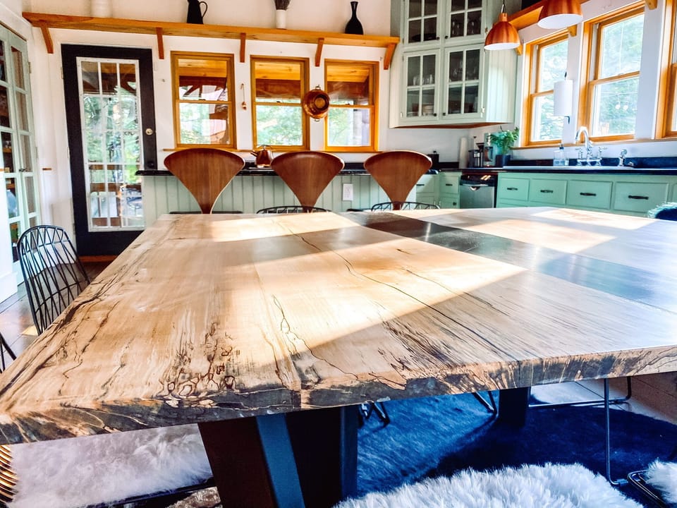 Square kitchen table for 8 – hand built by us from Vermont maple